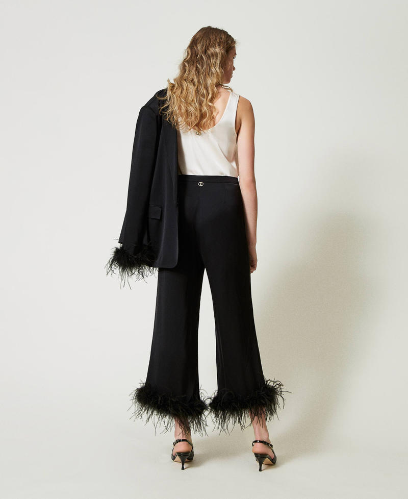Scee by twin set Pantaloni in raso con piume Only for today