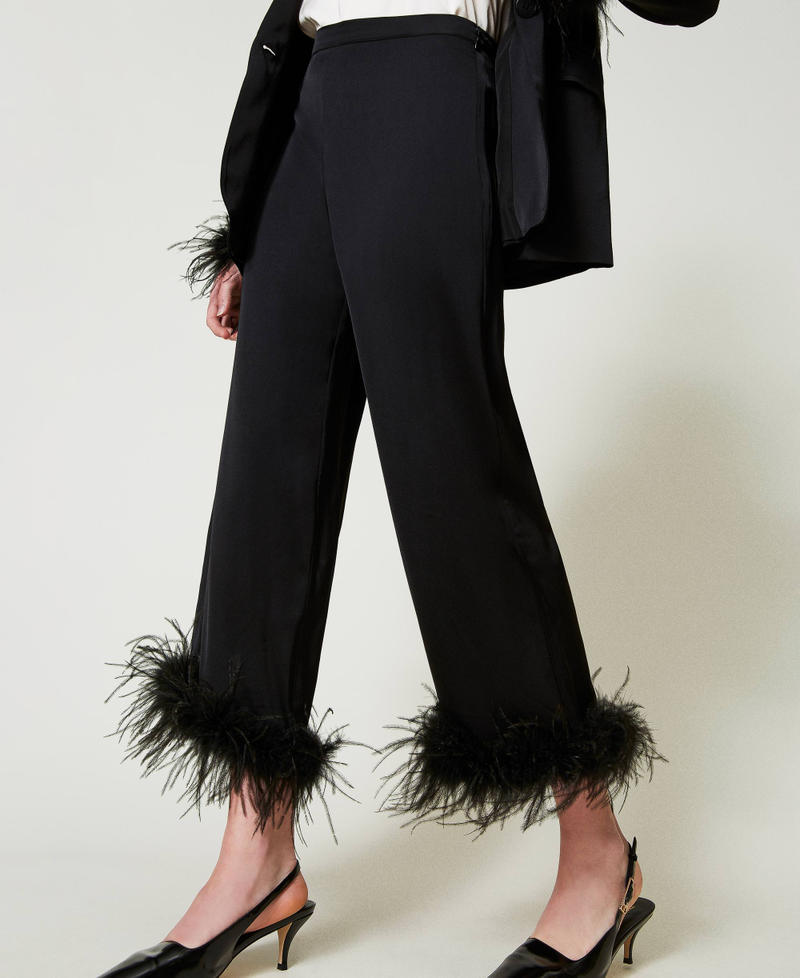 Scee by twin set Pantaloni in raso con piume Only for today