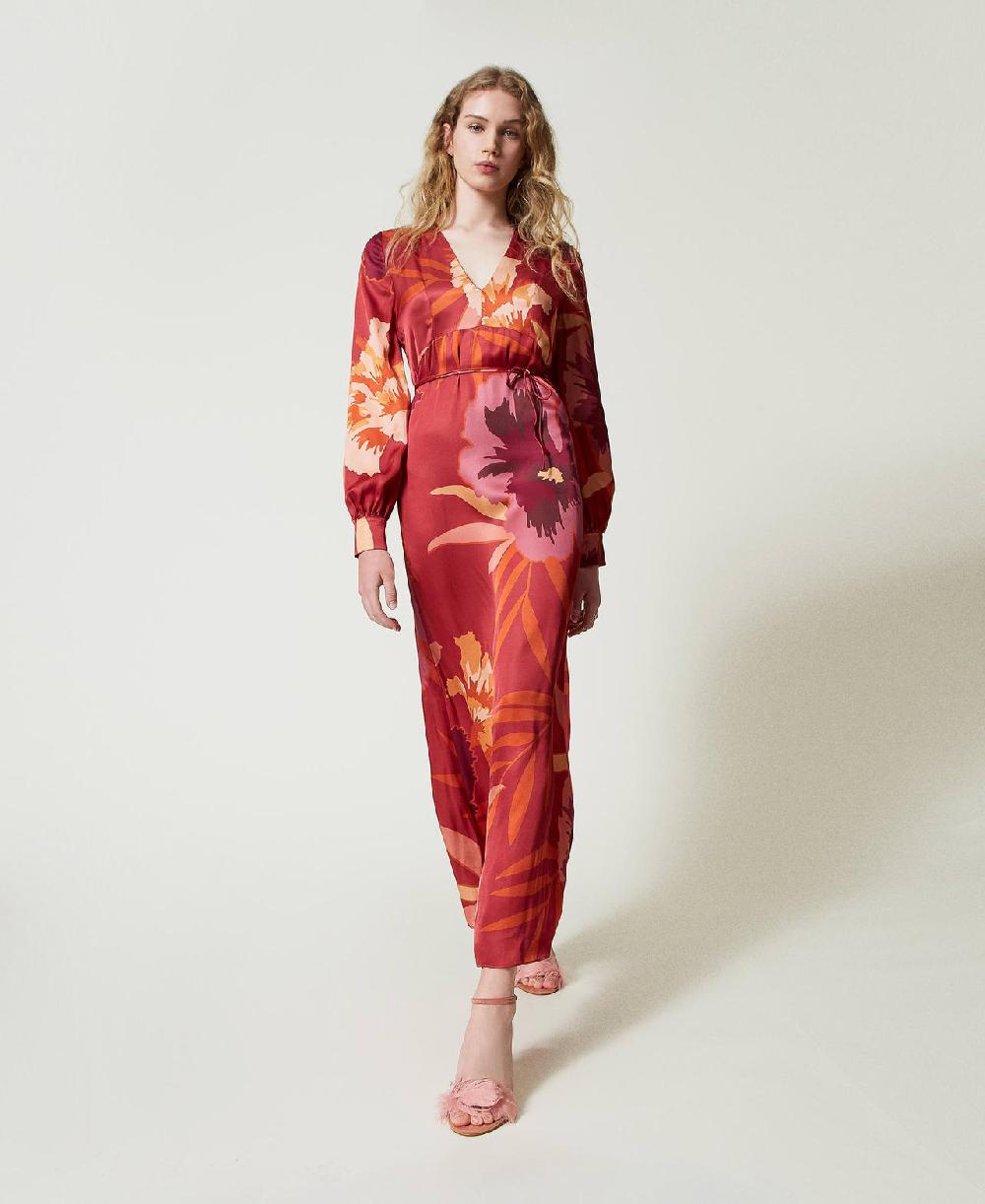 Scee by twin set Abito lungo in raso a fiori 50% di sconto con spedizione gratuita