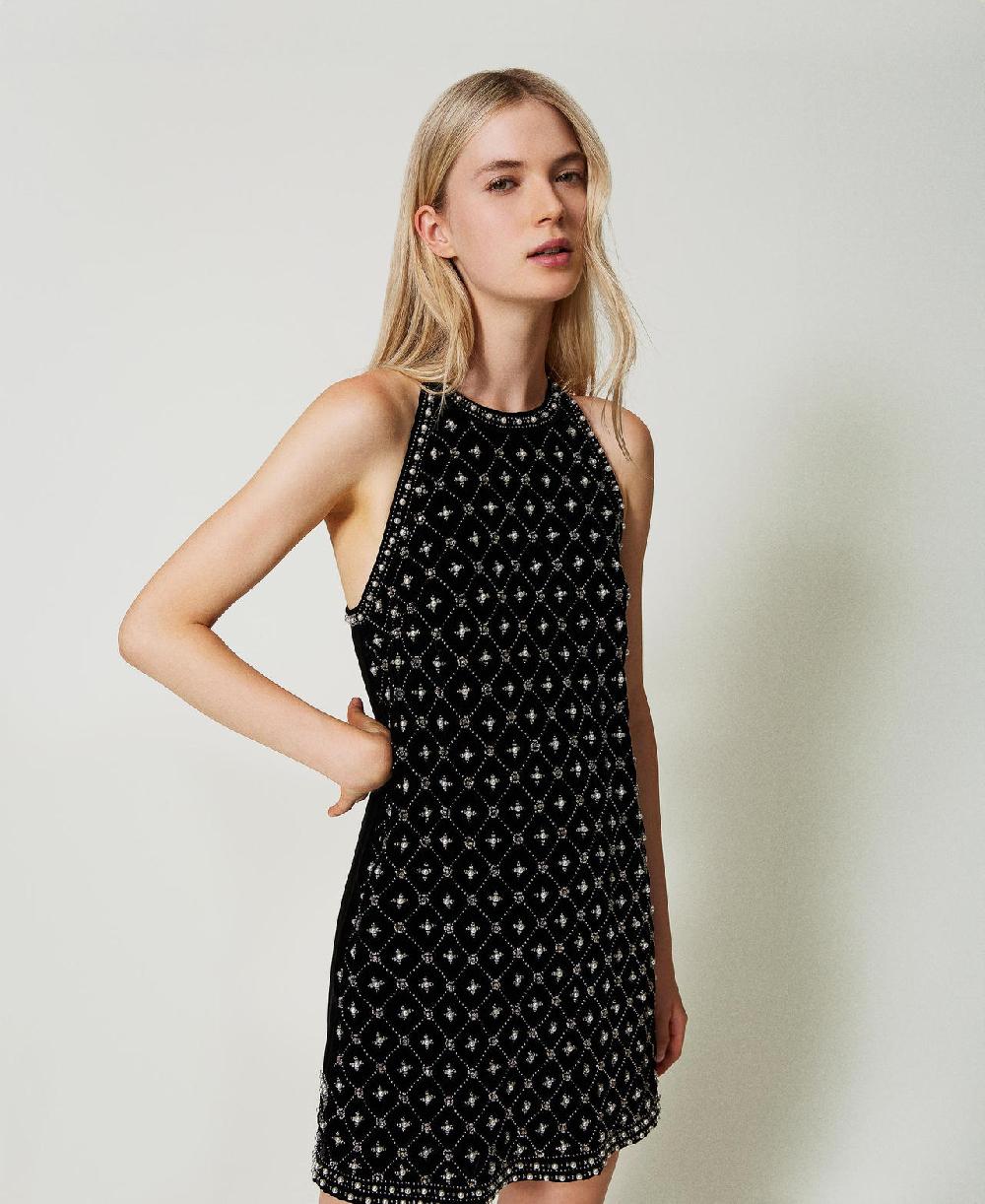 Scee by twin set Abito corto halter in velluto ricamato Duty-free