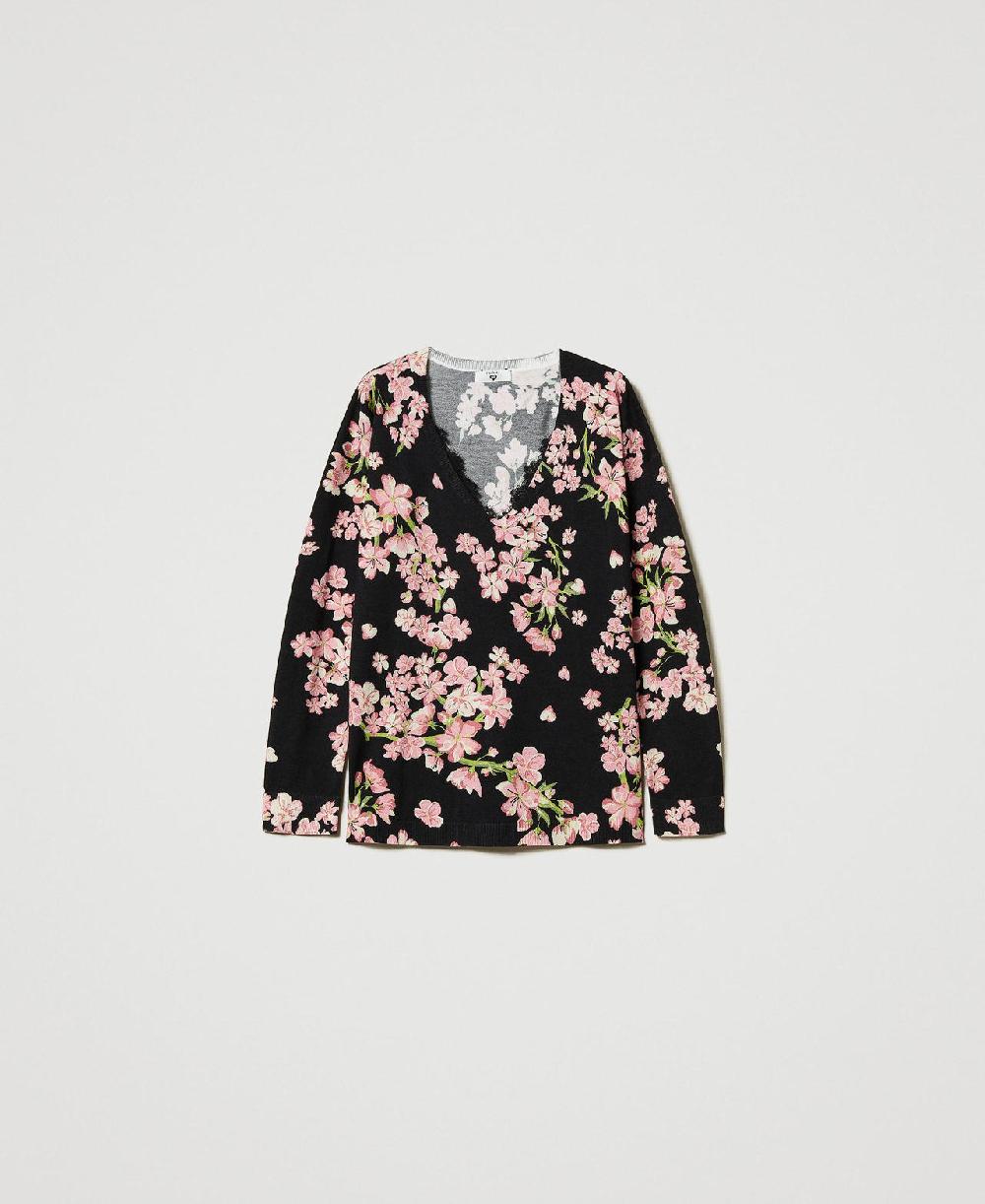 Scee by twin set Maglia con stampa a fiori e pizzo Italia
