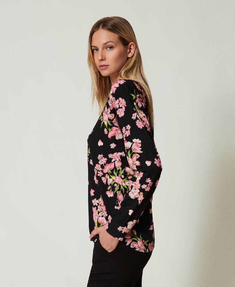Scee by twin set Maglia con stampa a fiori e pizzo Italia