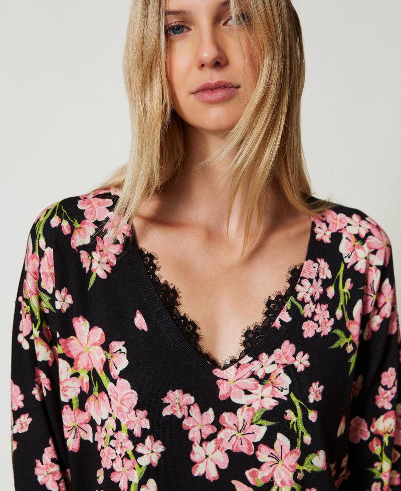 Scee by twin set Maglia con stampa a fiori e pizzo Italia