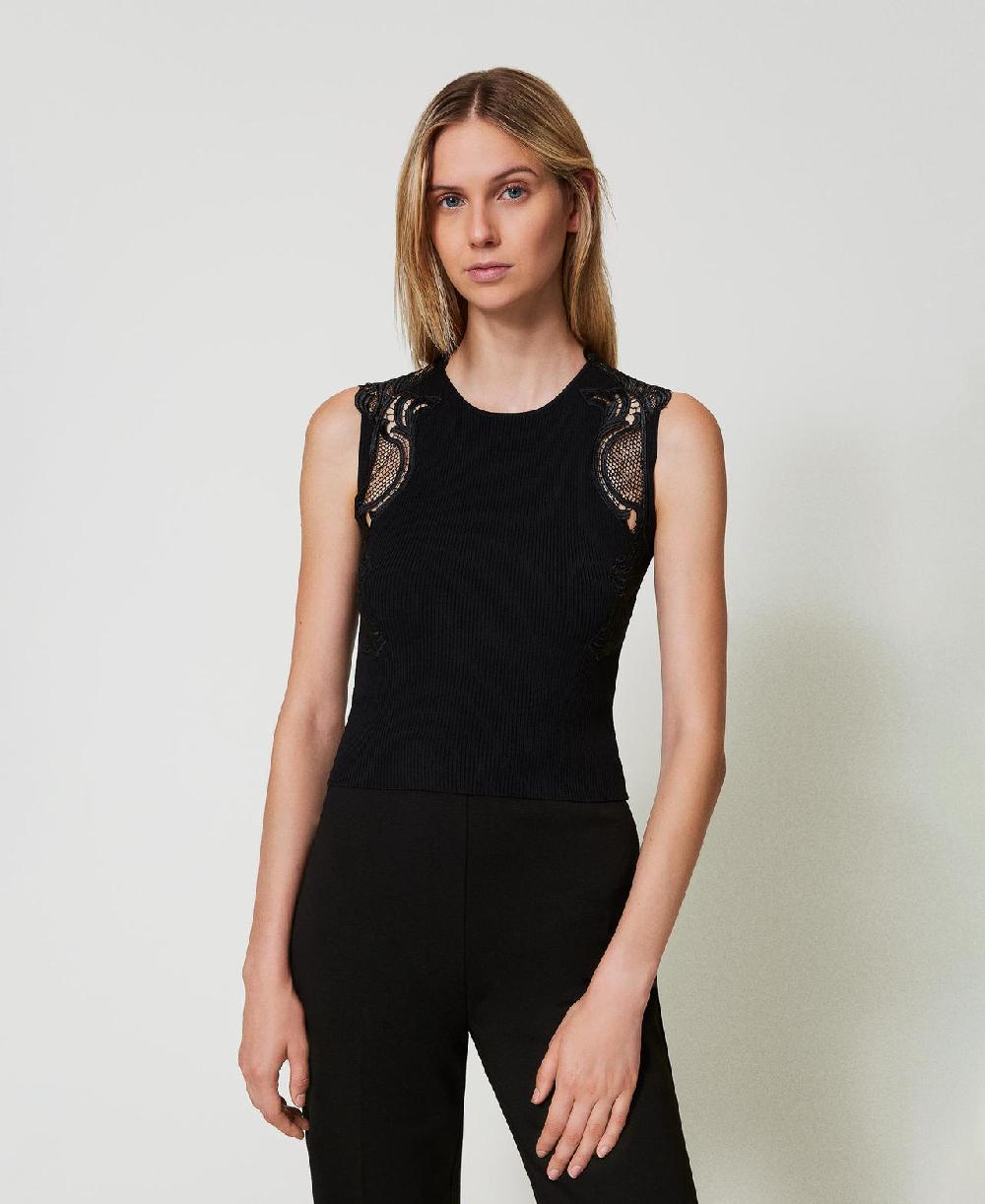 Scee by twin set Top in maglia con pizzo Nuovo