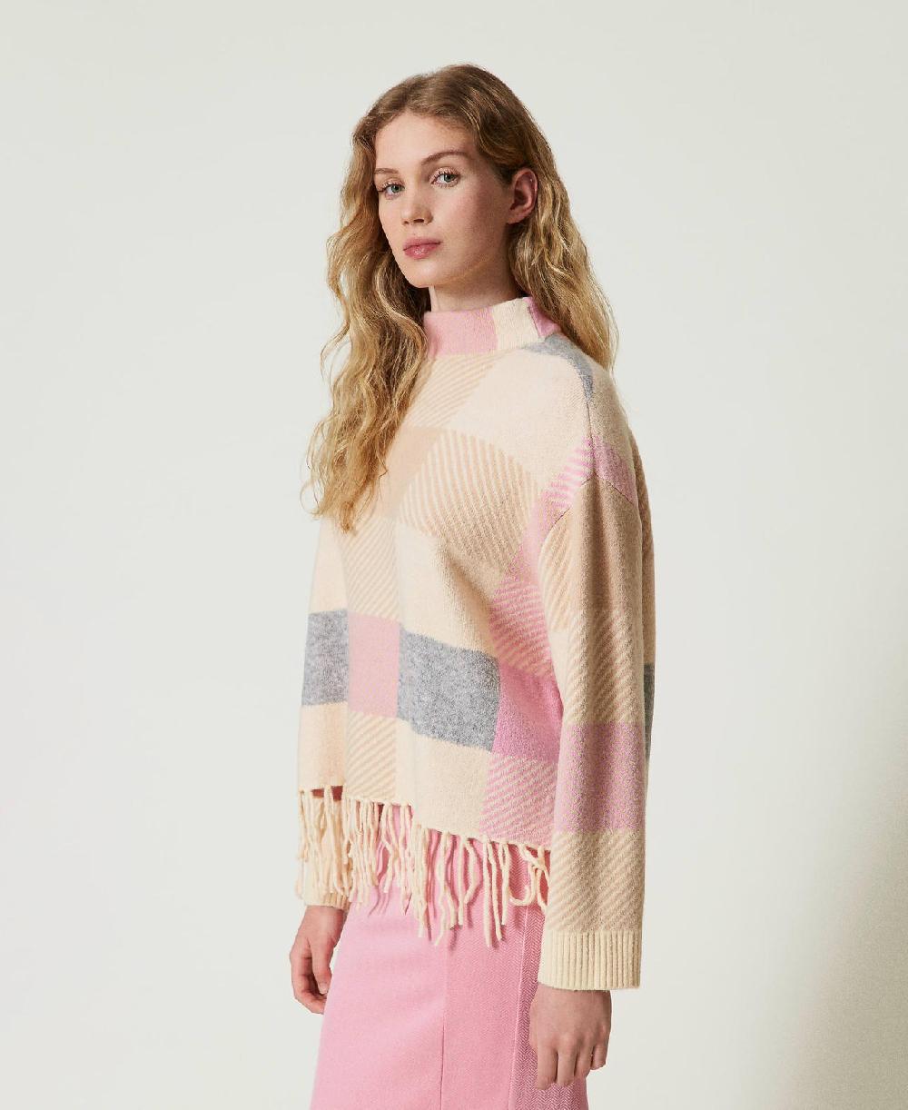 Scee by twin set Maglia jacquard con frange Spedizione Gratuita