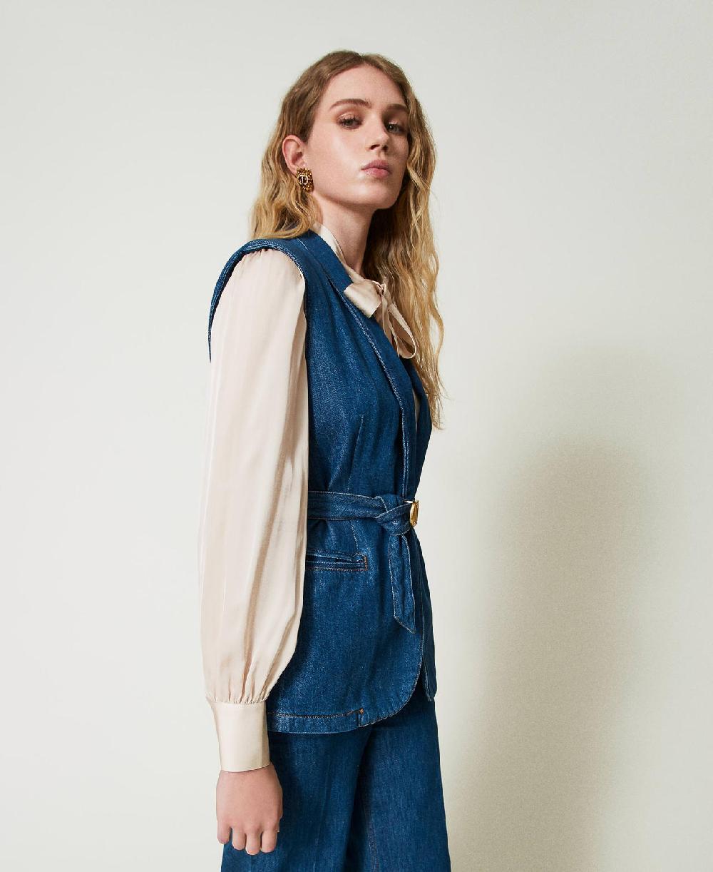 Scee by twin set Gilet in jeans con cintura Soddisfazione Garantita