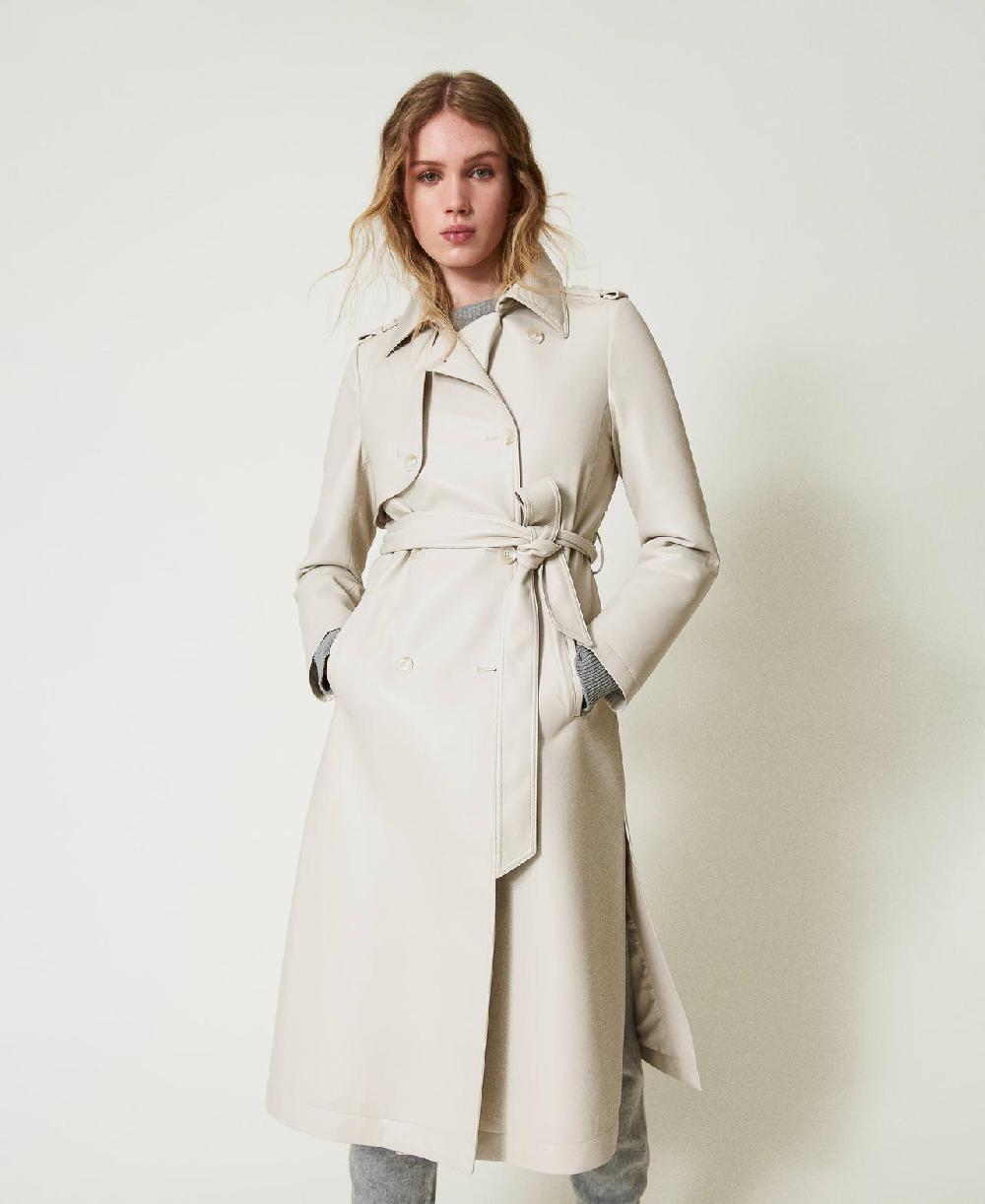 Scee by twin set Trench lungo spalmato con cintura Consegna Veloce