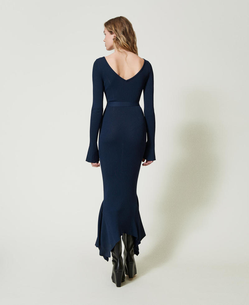 Scee by twin set Abito longuette in maglia con cintura e volant Sottocosto