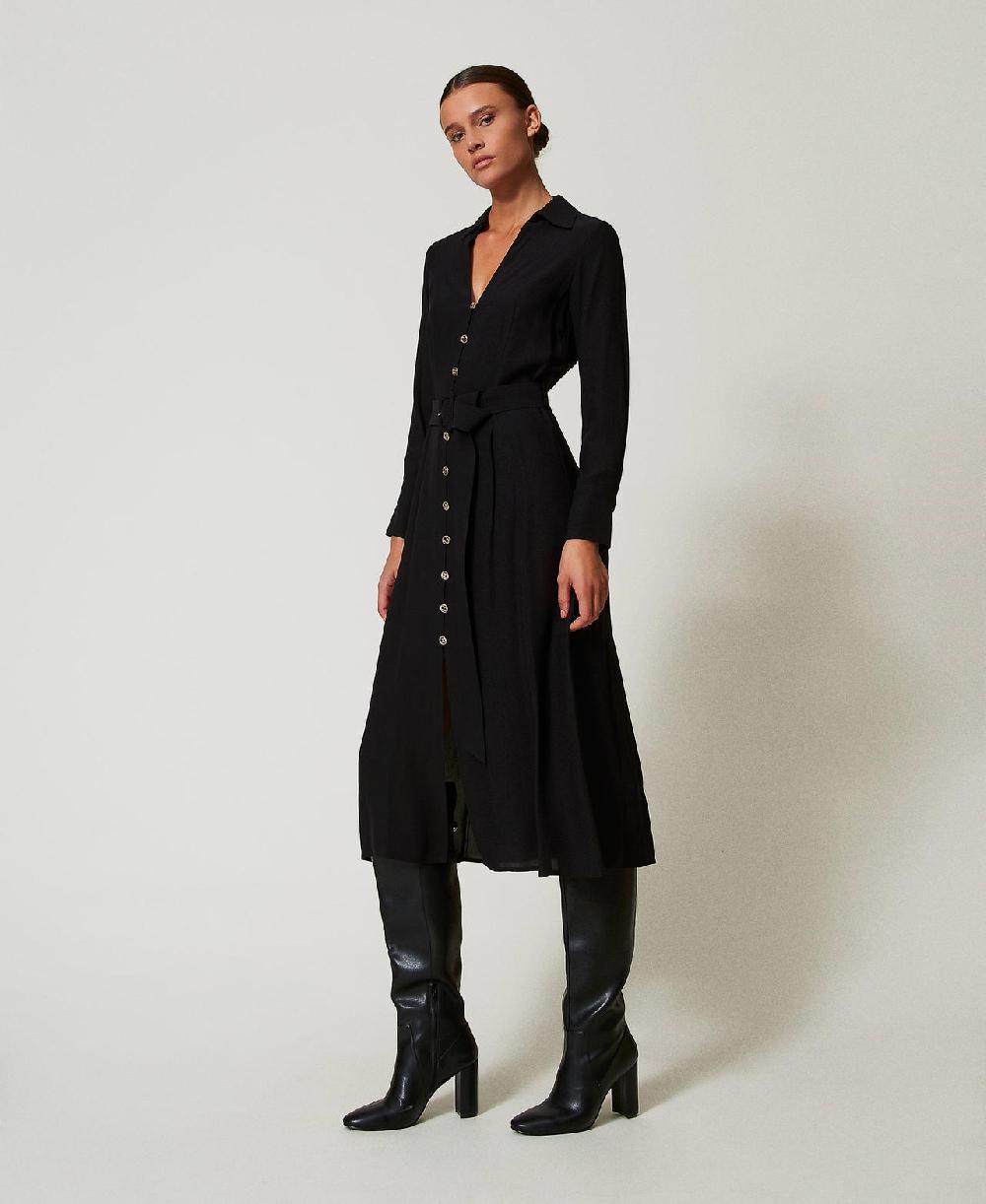 Scee by twin set Abito lungo chemisier in crêpe georgette Offerte