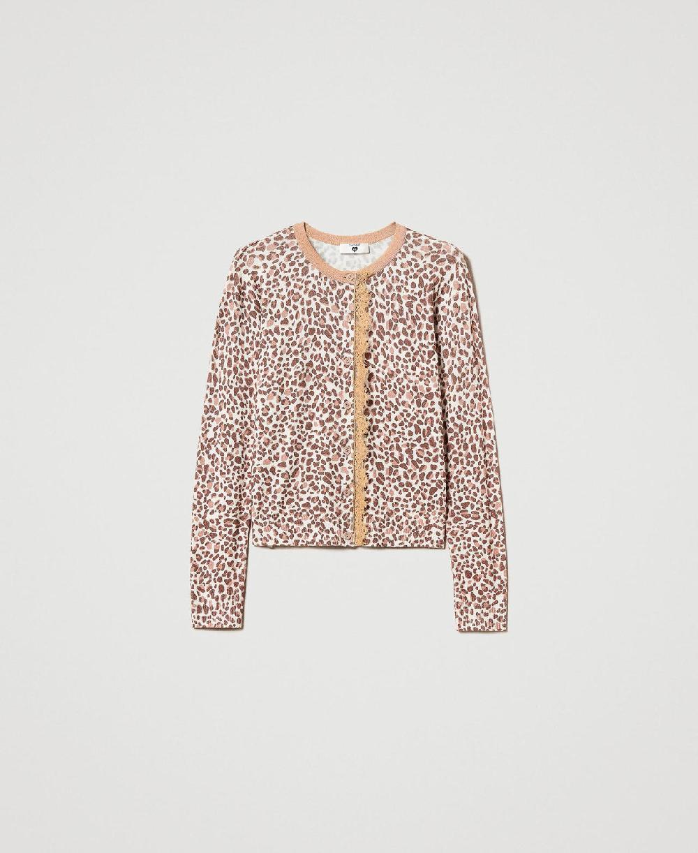 Scee by twin set Cardigan in maglia con stampa e pizzo Grande vendita