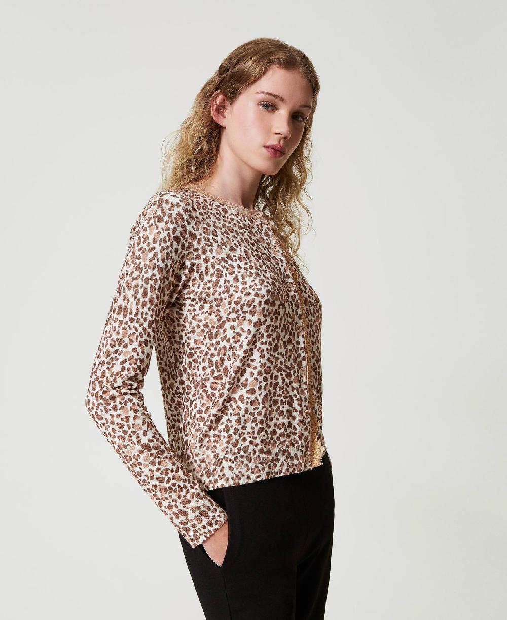 Scee by twin set Cardigan in maglia con stampa e pizzo Grande vendita