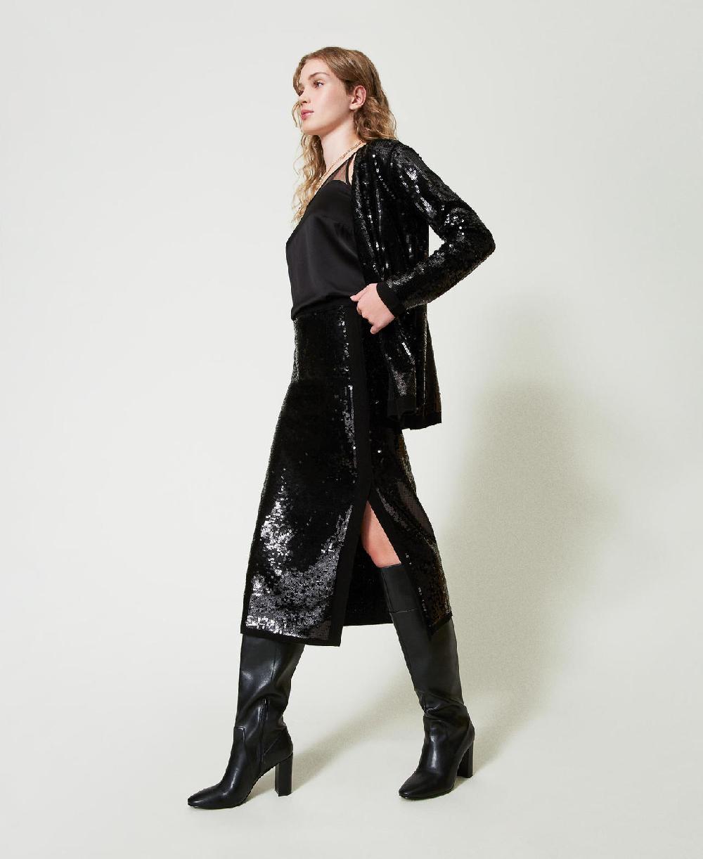 Scee by twin set Gonna longuette in maglia full paillettes Offerta esclusiva