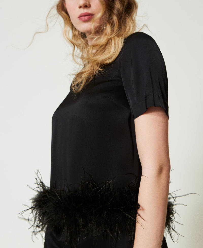 Scee by twin set Blusa in raso con piume Offerta Pasqua