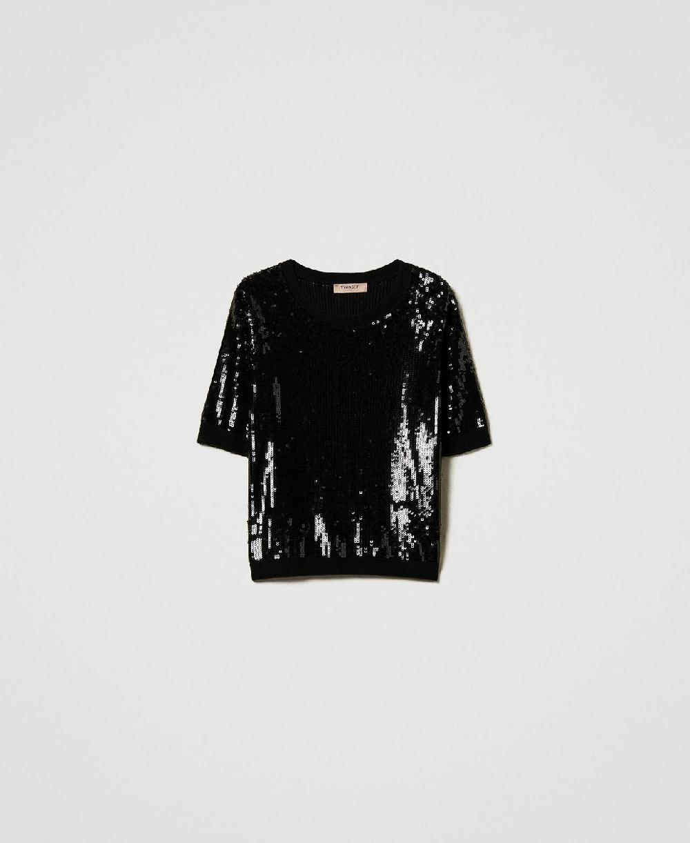 Scee by twin set Maglia con ricamo in full paillettes Offerta per la Festa della Mamma