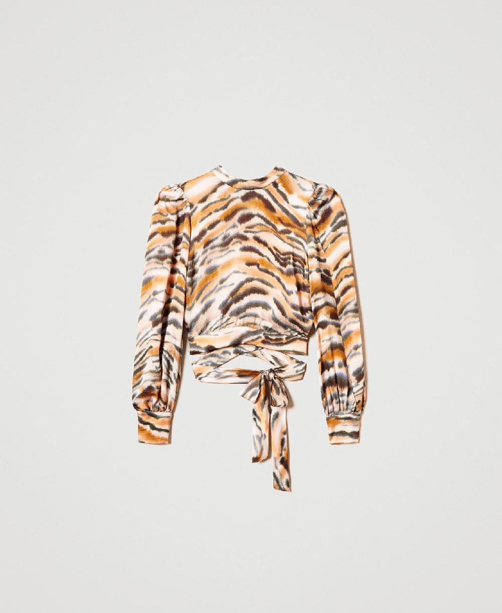 Scee by twin set Blusa cropped in raso animalier Offerta Anniversario