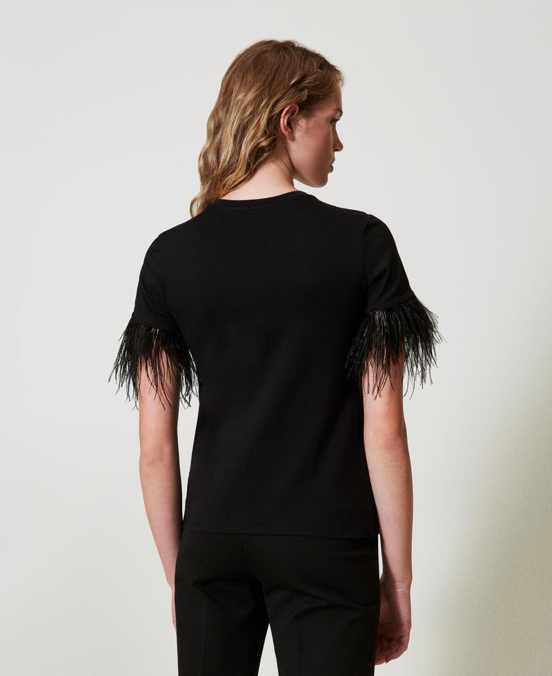 Scee by twin set T-shirt con logo Oval T e piume Vendita calda