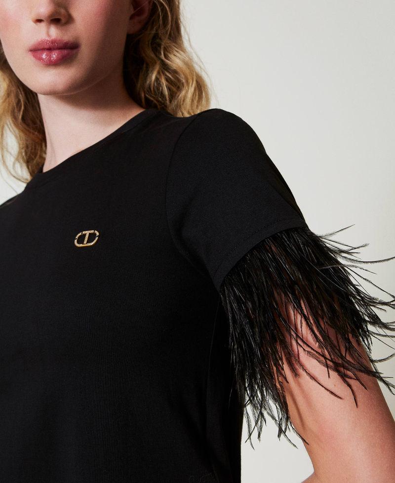 Scee by twin set T-shirt con logo Oval T e piume Vendita calda