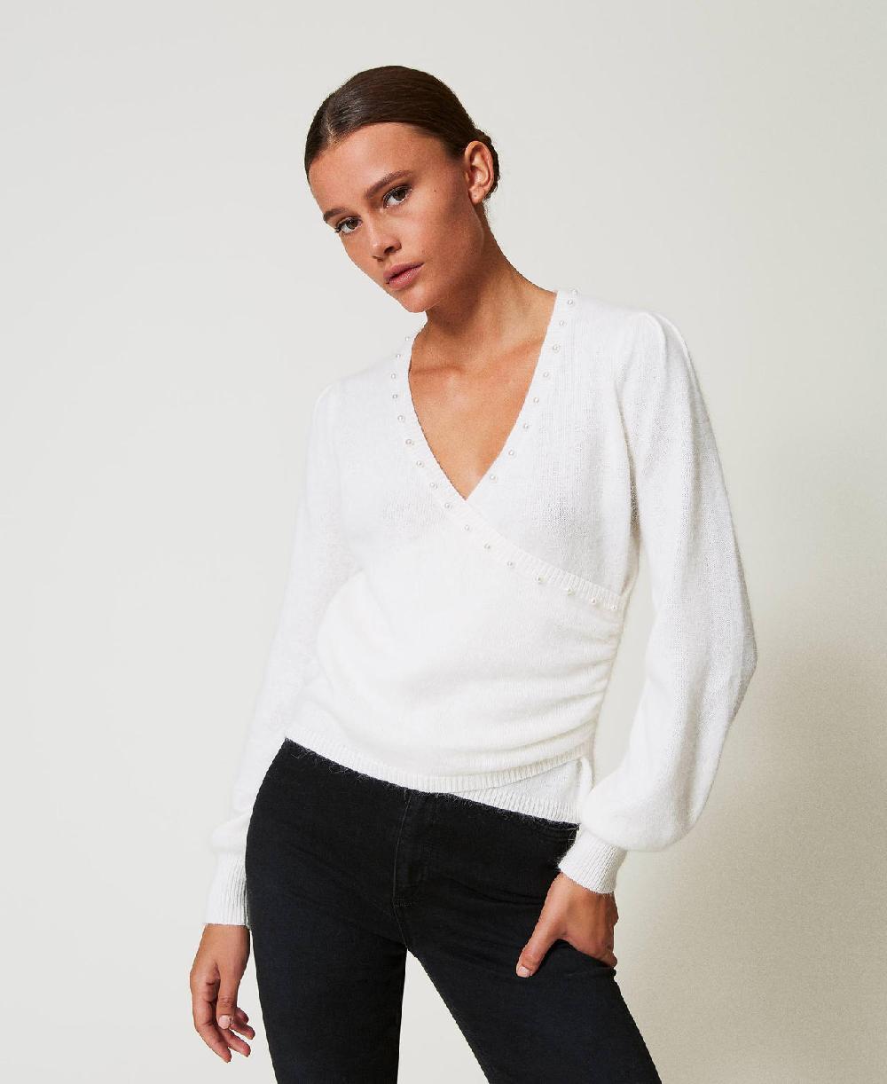 Scee by twin set Maglia in misto angora con perle Offerta migliore