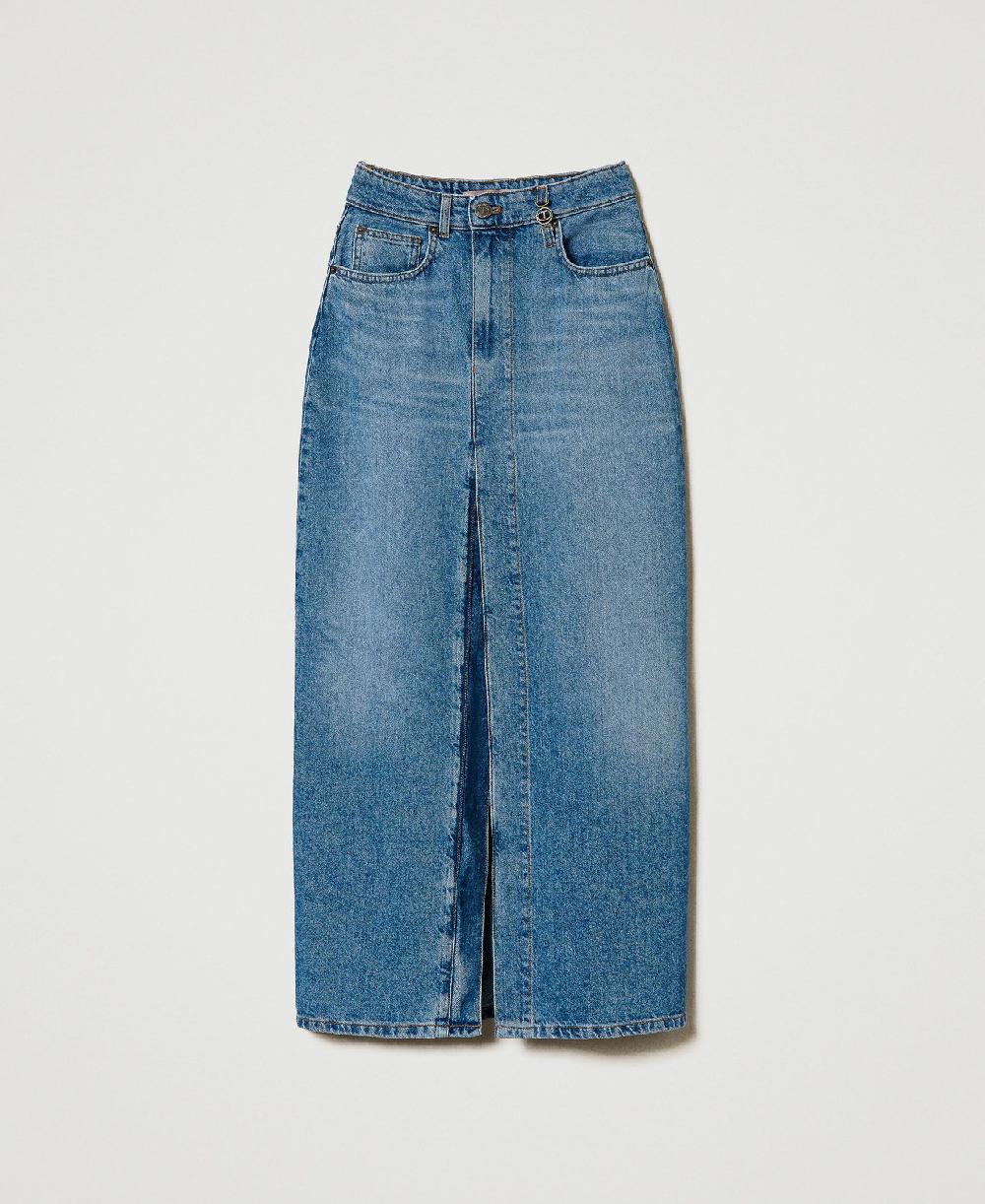 Scee by twin set Gonna longuette in jeans con spacco