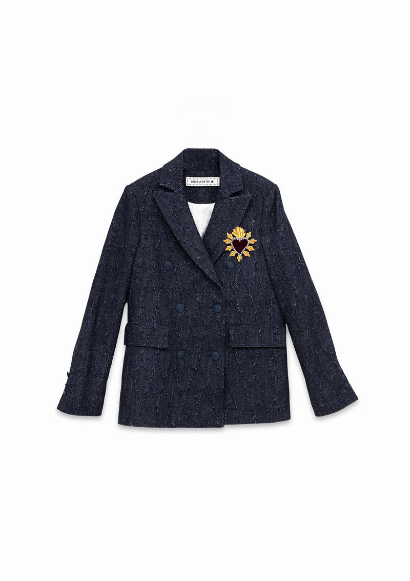 Shirtaporter Blazer Doppiopetto in Denim Jacquard Nuova