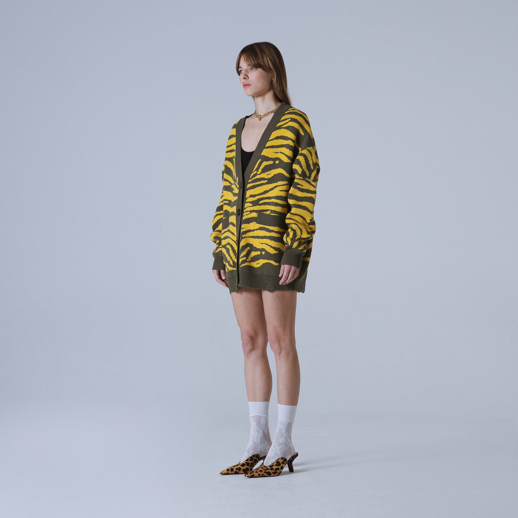 Sveta Milano Cardigan lungo jacquard Georgia in verde e giallo Prezzo Ridotto