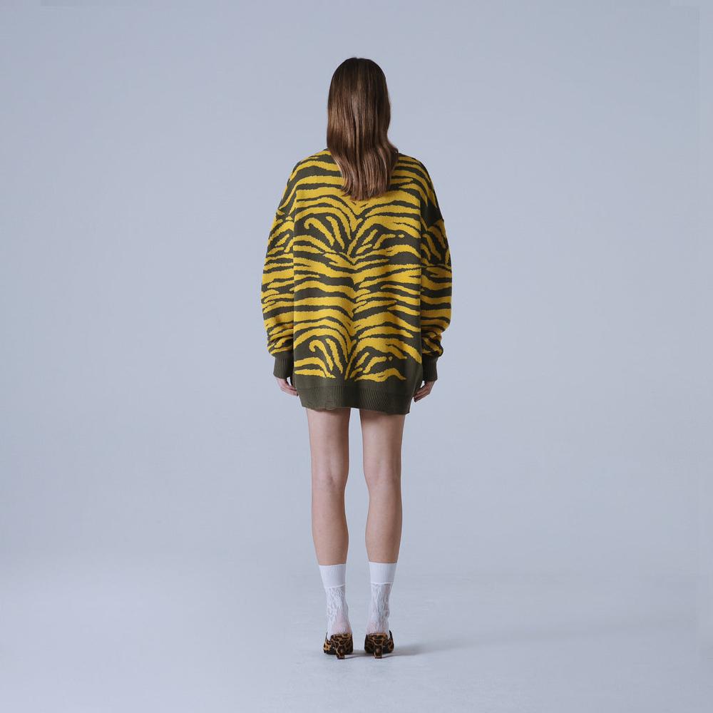 Sveta Milano Cardigan lungo jacquard Georgia in verde e giallo Prezzo Ridotto