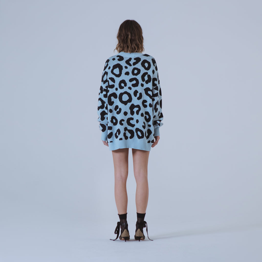 Sveta Milano Cardigan lungo jacquard Georgia in azzurro e nero Sottocosto