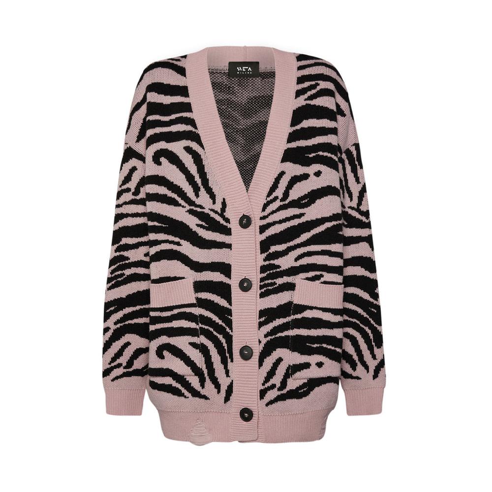 Sveta Milano Cardigan lungo jacquard Georgia in rosa e nero