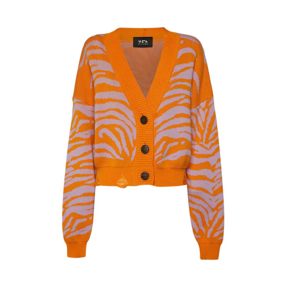 Sveta Milano Cardigan corto jacquard Janis in arancione e lilla