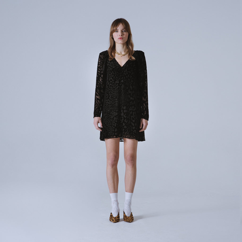 Sveta Milano Abito Yale con motivo leopardo su velluto nero Negozi Online
