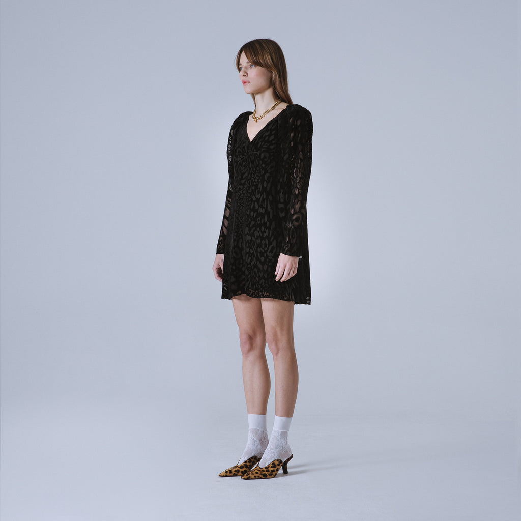 Sveta Milano Abito Yale con motivo leopardo su velluto nero Negozi Online