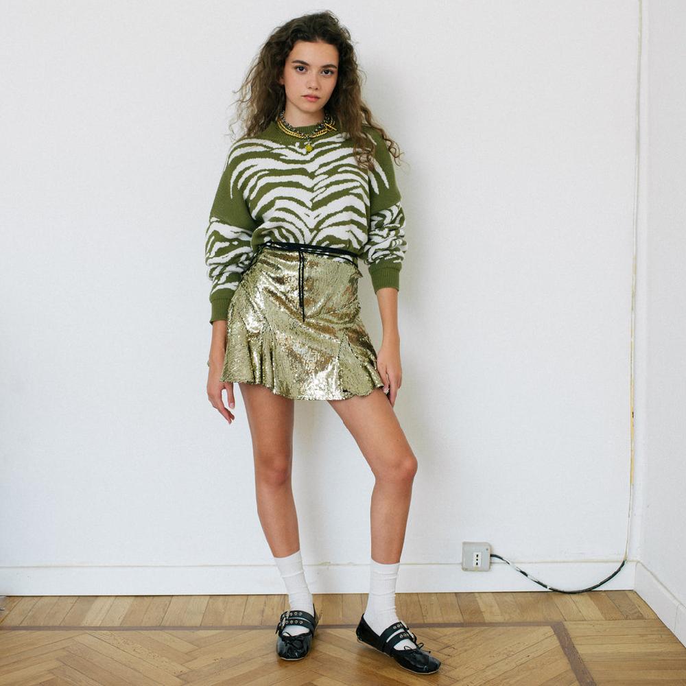 Sveta Milano Maglione corto jacquard Courtney in verde militare e bianco Promozione Limitata