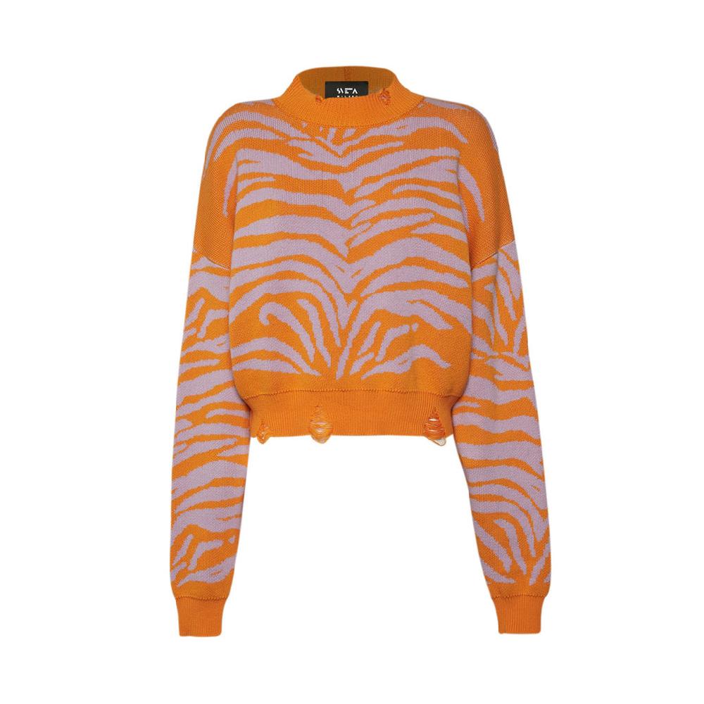 Sveta Milano Maglione corto jacquard Courtney in cotone arancione e lilla