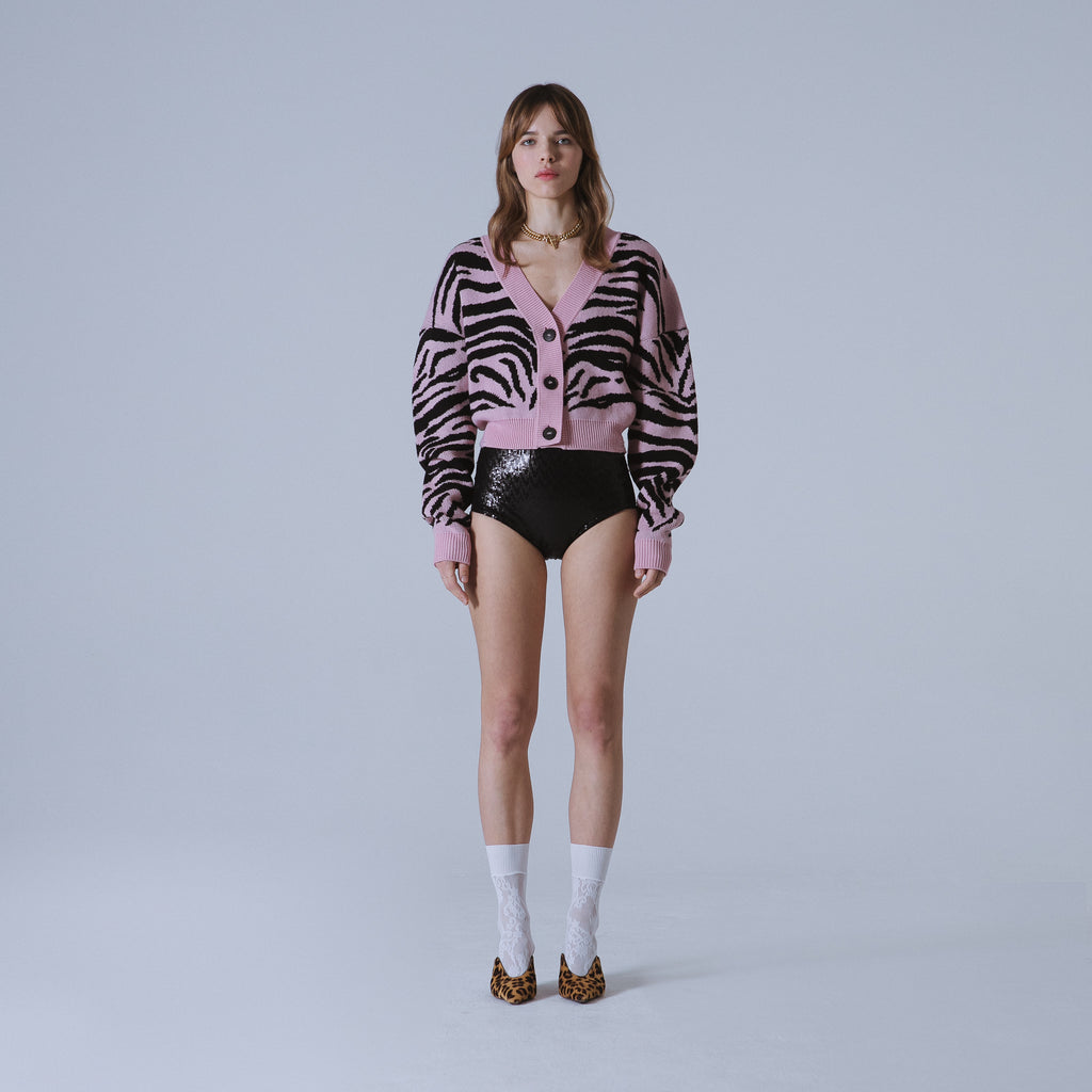 Sveta Milano Cardigan corto jacquard Dakota in rosa e nero Convenienza