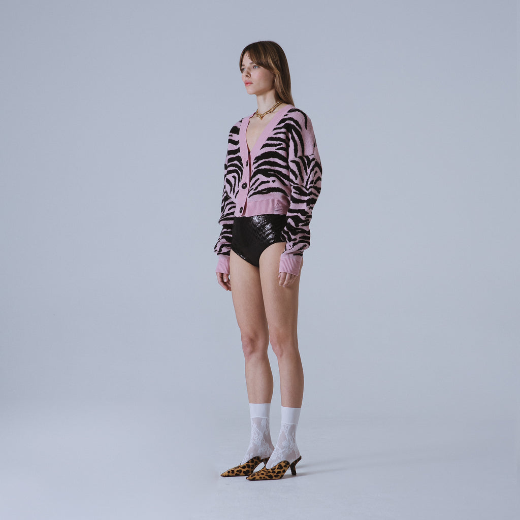 Sveta Milano Cardigan corto jacquard Dakota in rosa e nero Convenienza