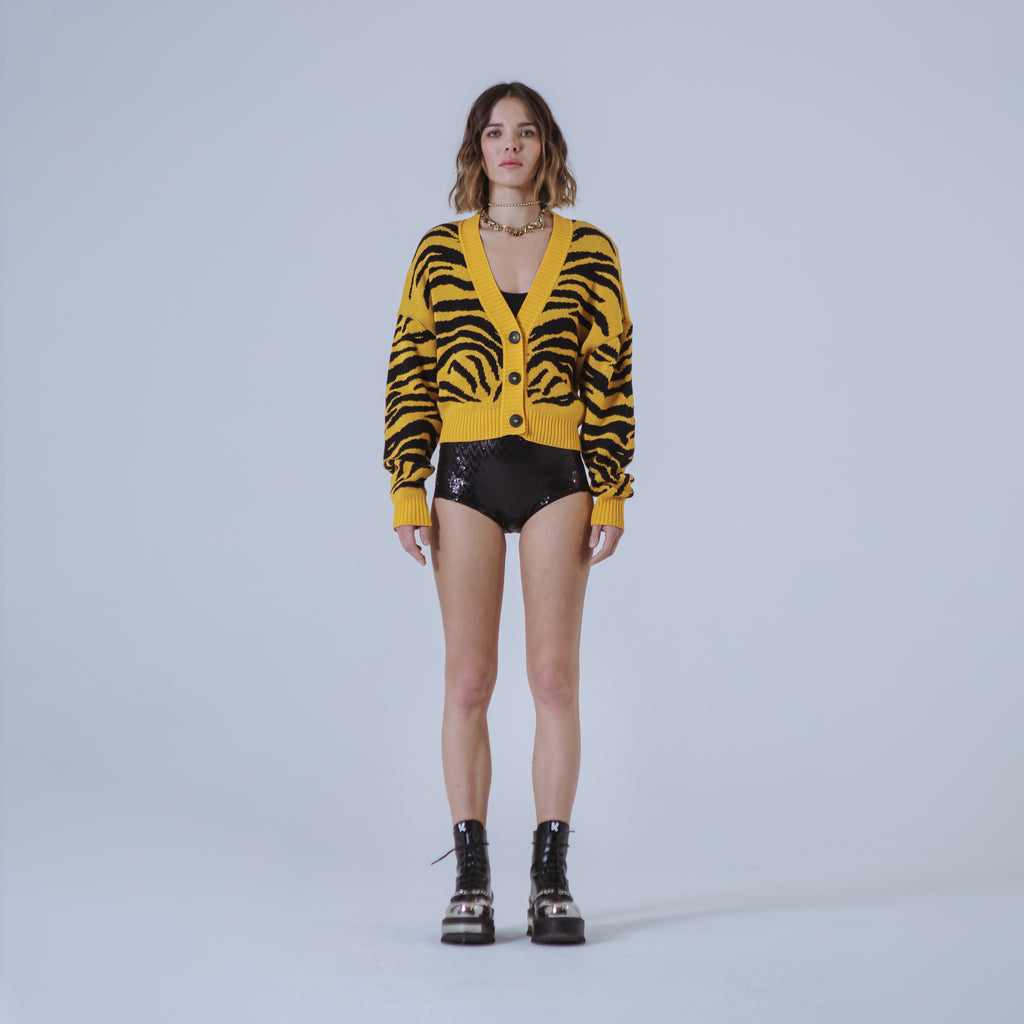 Sveta Milano Cardigan corto jacquard Dakota in giallo e nero Presa