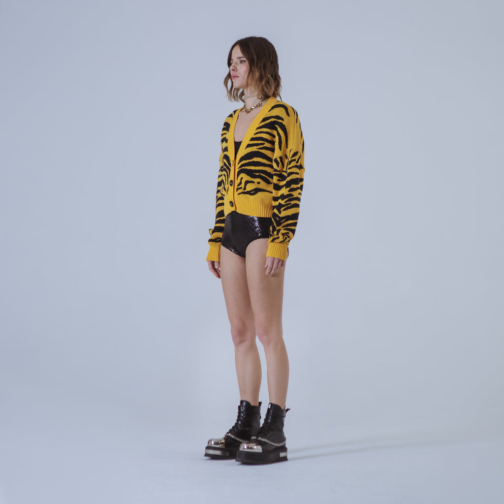 Sveta Milano Cardigan corto jacquard Dakota in giallo e nero Presa