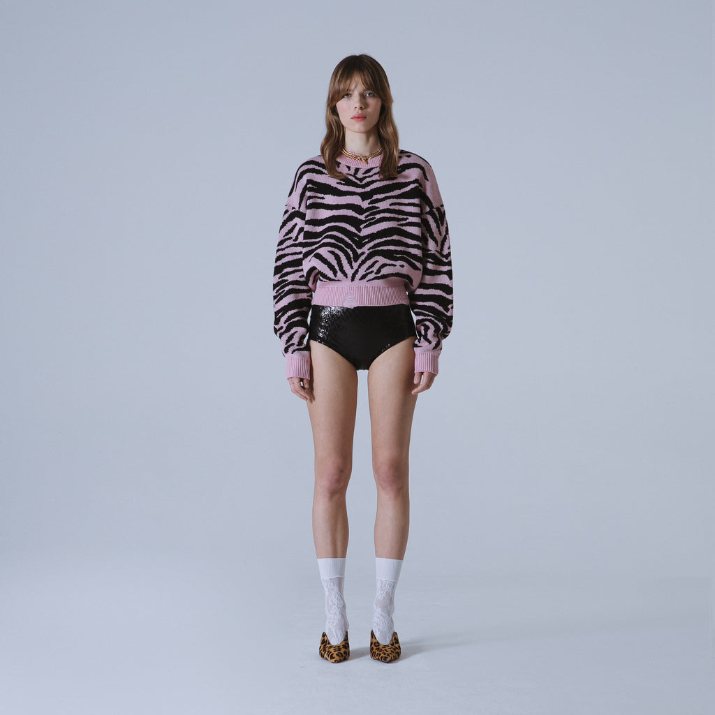 Sveta Milano Maglione girocollo jacquard Denver in rosa e nero Economico