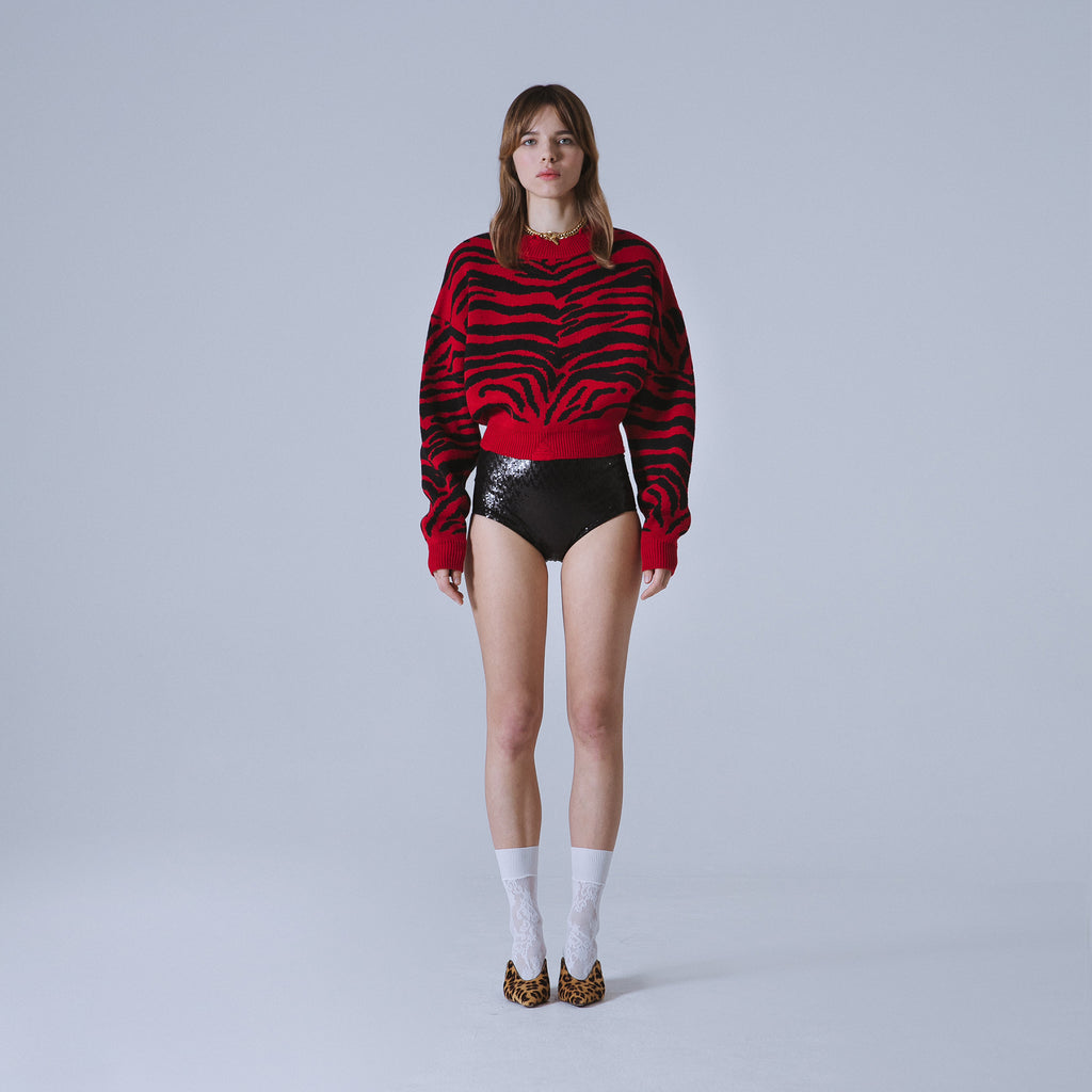 Sveta Milano Girocollo corto jacquard Denver in rosso e nero Online