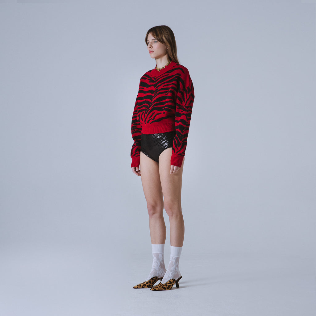 Sveta Milano Girocollo corto jacquard Denver in rosso e nero Online