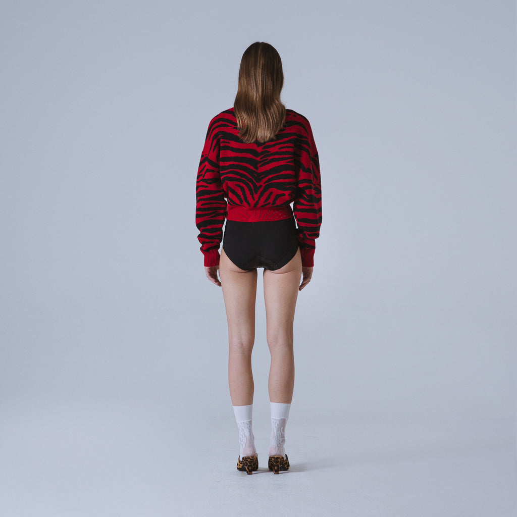 Sveta Milano Girocollo corto jacquard Denver in rosso e nero Online