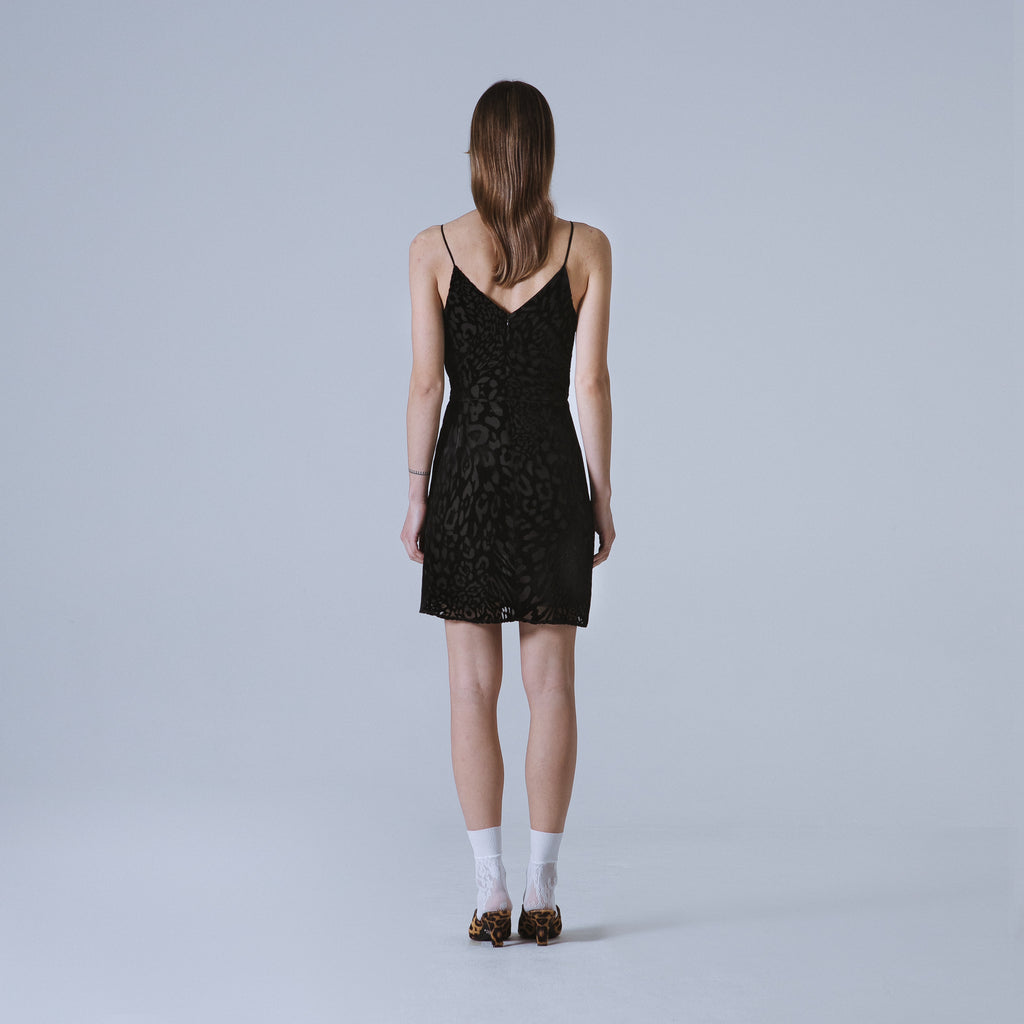 Sveta Milano Abito Nancy in velluto nero con motivo leopardo Promozione