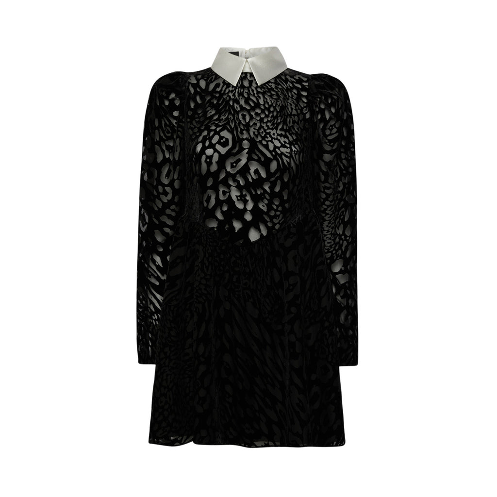 Sveta Milano Abito Oxford con motivo leopardo su velluto nero