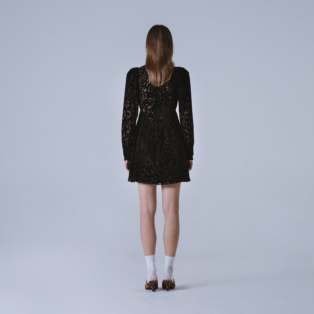 Sveta Milano Abito Oxford con motivo leopardo su velluto nero Negozi Online