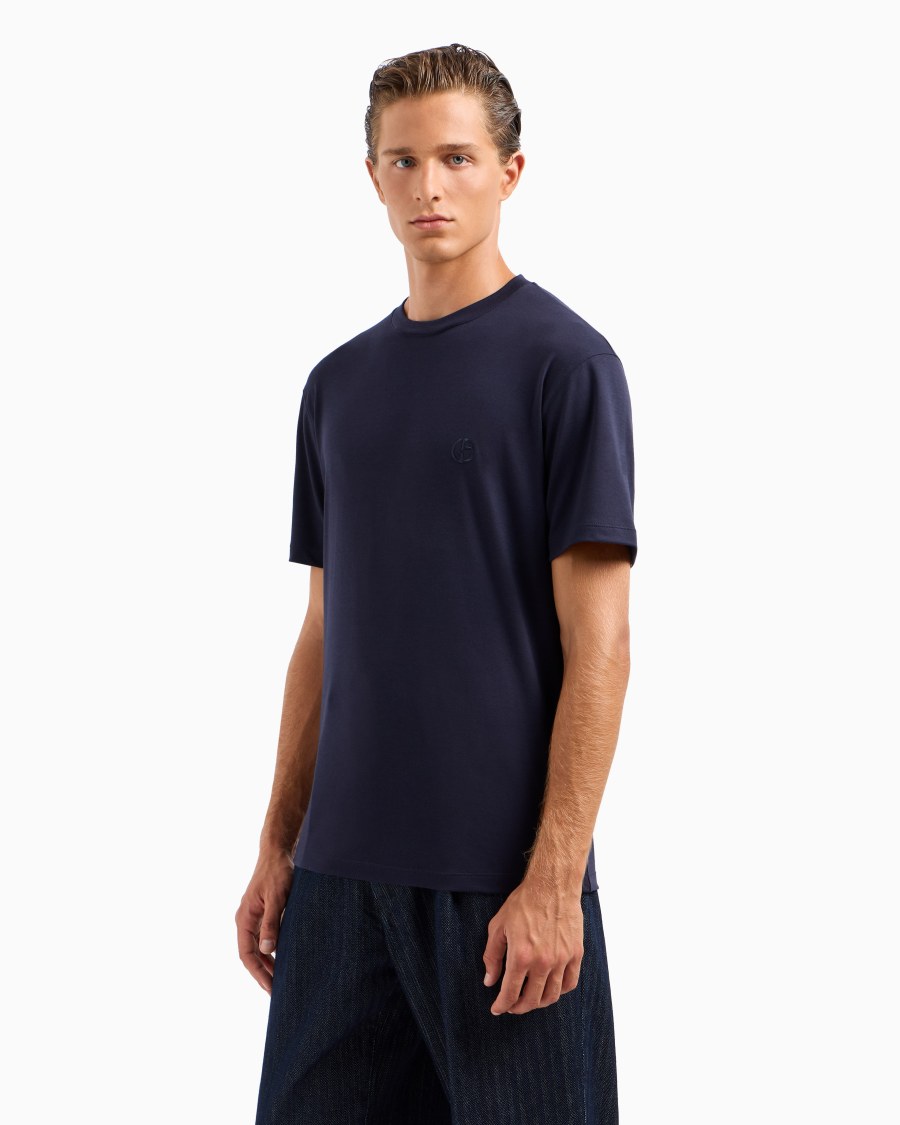 The world of armani T-SHIRT GIROCOLLO IN INTERLOCK DI COTONE E CASHMERE Negozio
