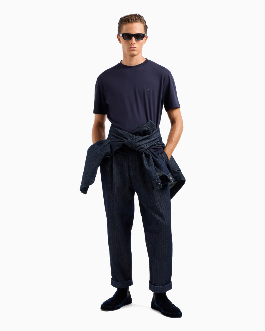 The world of armani T-SHIRT GIROCOLLO IN INTERLOCK DI COTONE E CASHMERE Negozio