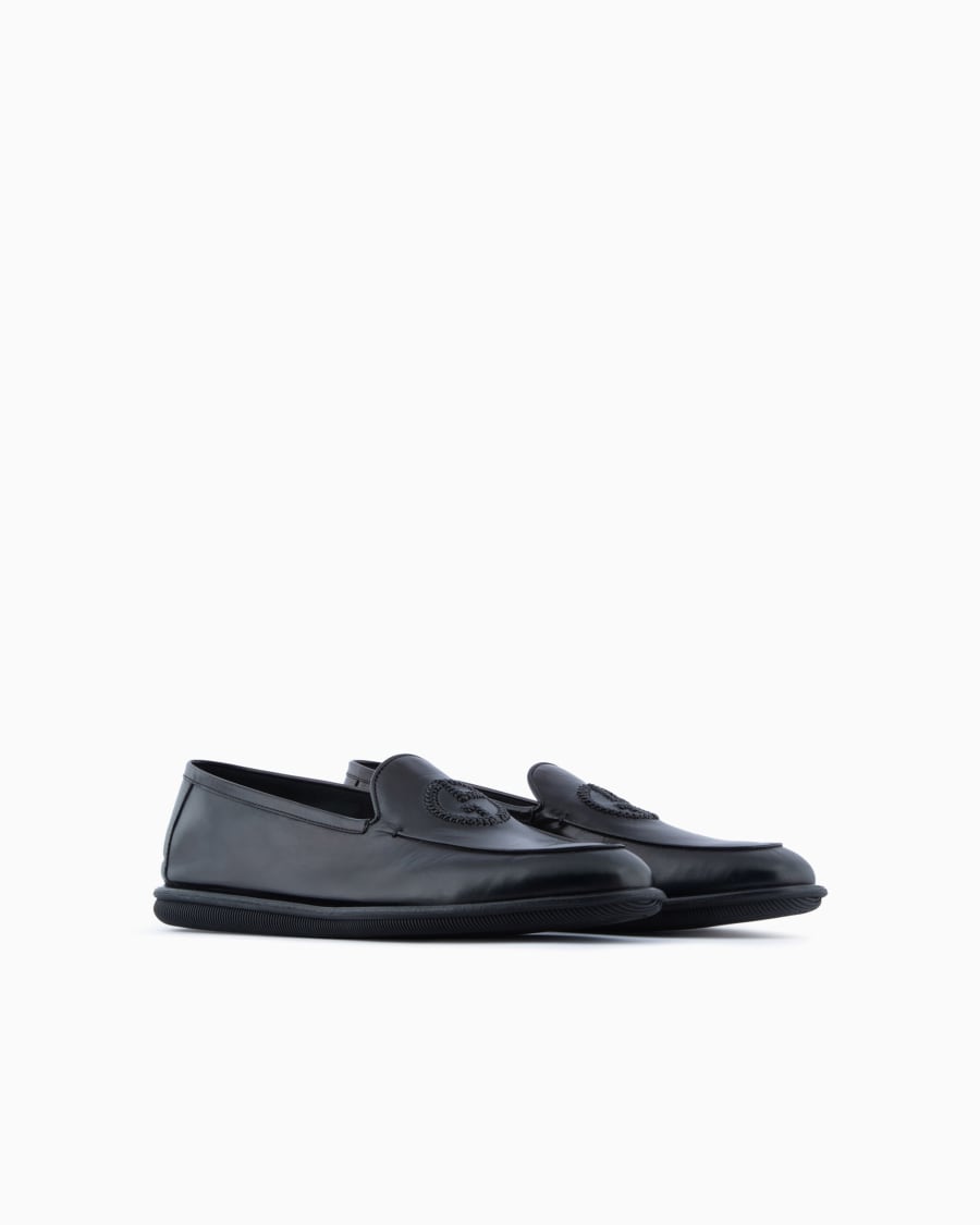 The world of armani MOCASSINI IN NAPPA VINTAGE CON LOGO RICAMATO Negozi Online