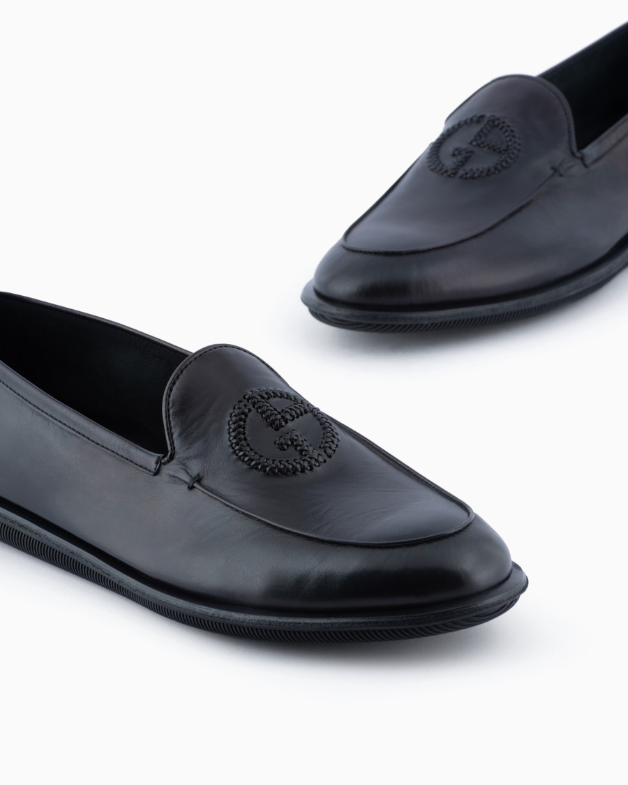 The world of armani MOCASSINI IN NAPPA VINTAGE CON LOGO RICAMATO Negozi Online