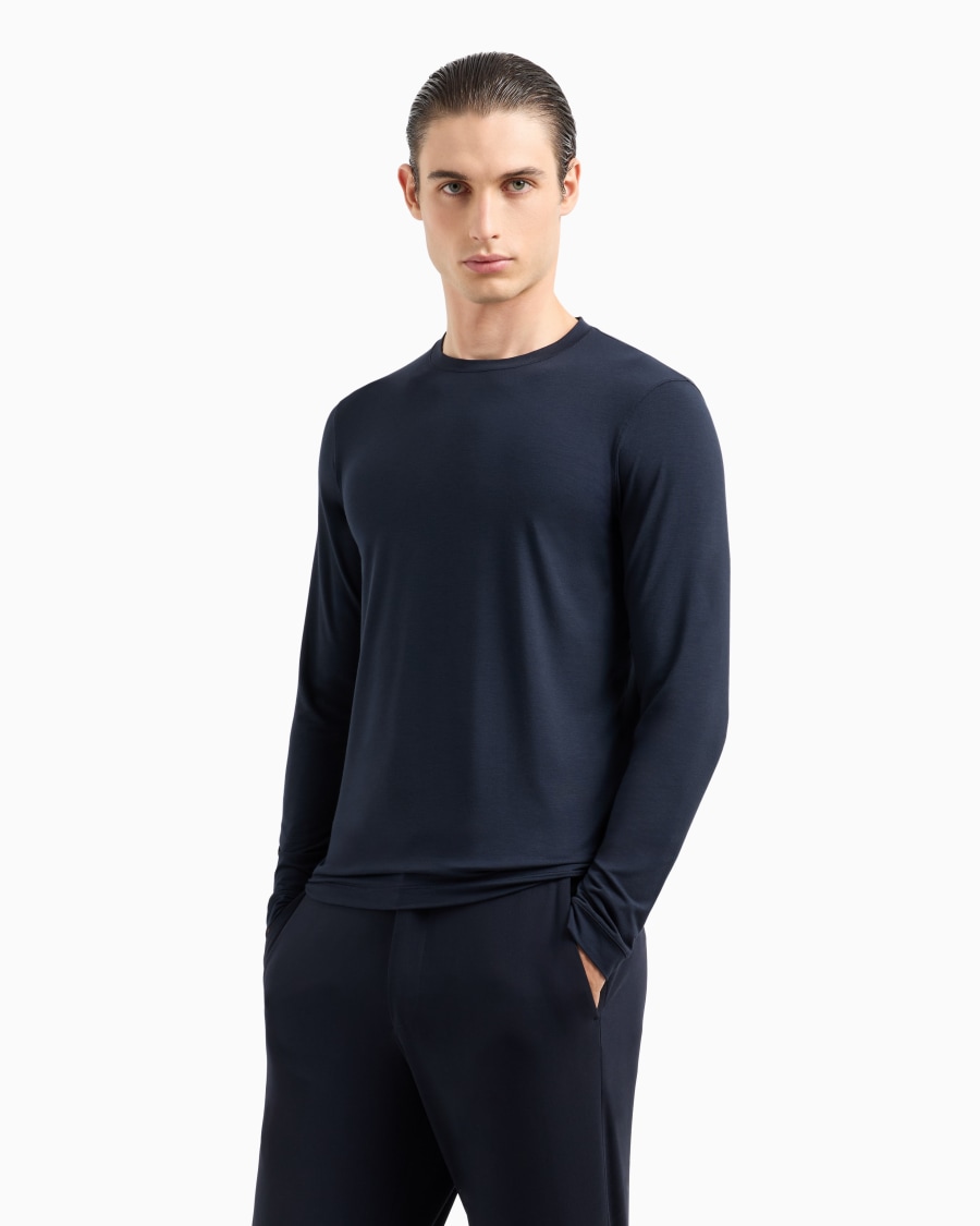 The world of armani MAGLIA GIROCOLLO A MANICHE LUNGHE IN JERSEY DI VISCOSA STRETCH In Vendita