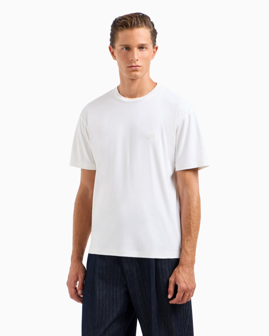 The world of armani T-SHIRT GIROCOLLO IN INTERLOCK DI COTONE E CASHMERE Hotsell